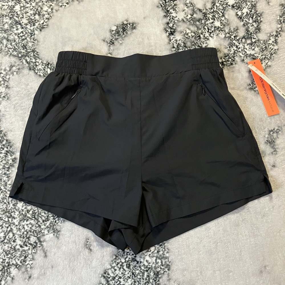 Aqua Athletic Shorts Womens Size XS Black Lined Zip Pockets Pull On NWT